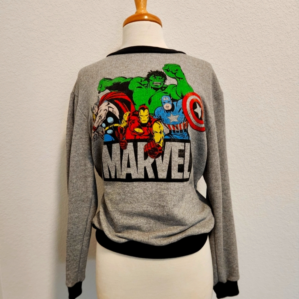Marvel Gray Crewneck Sweater with Superhero Print